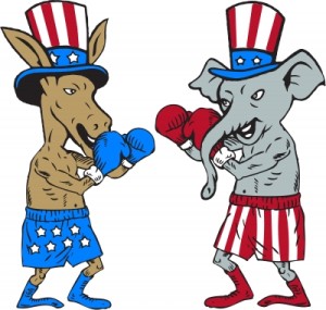 Dem Donkey Rep Elephant Fight-vectorolie ID-100374511